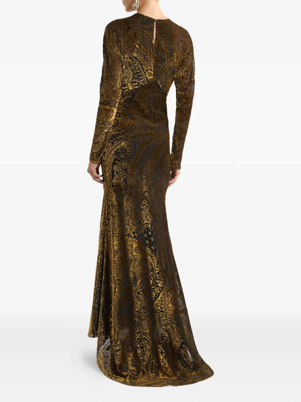 Etro Floral Paisley Velvet Maxi Dress In Gold
