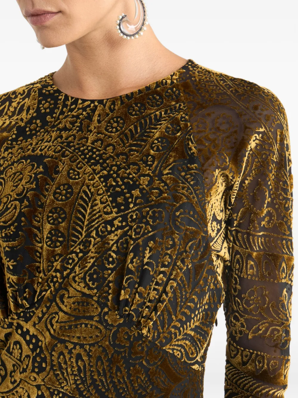 Etro Floral Paisley Velvet Maxi Dress In Gold