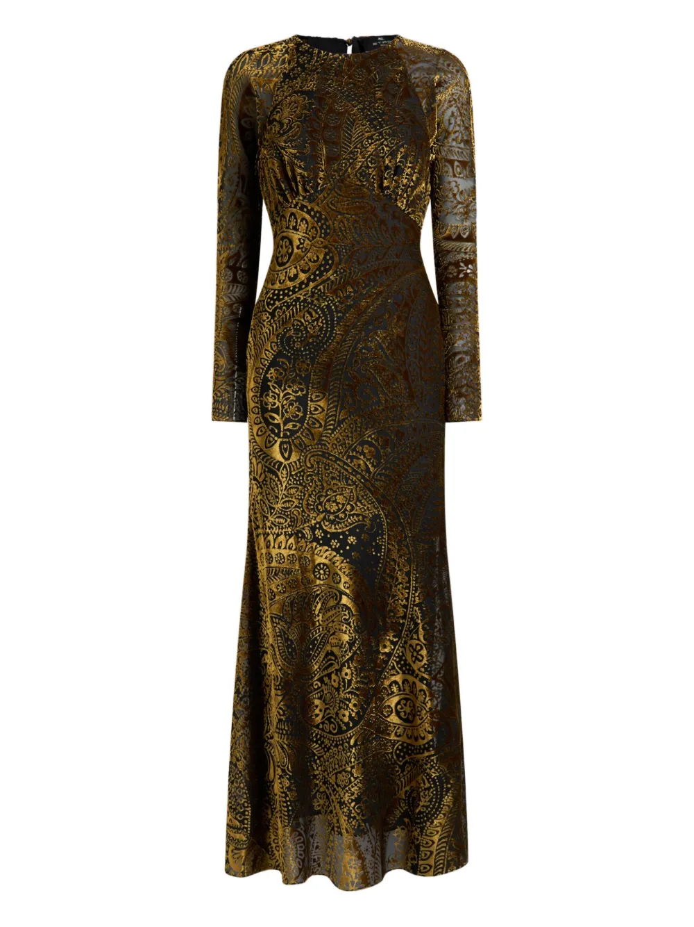 Etro Floral Paisley Velvet Maxi Dress In Gold