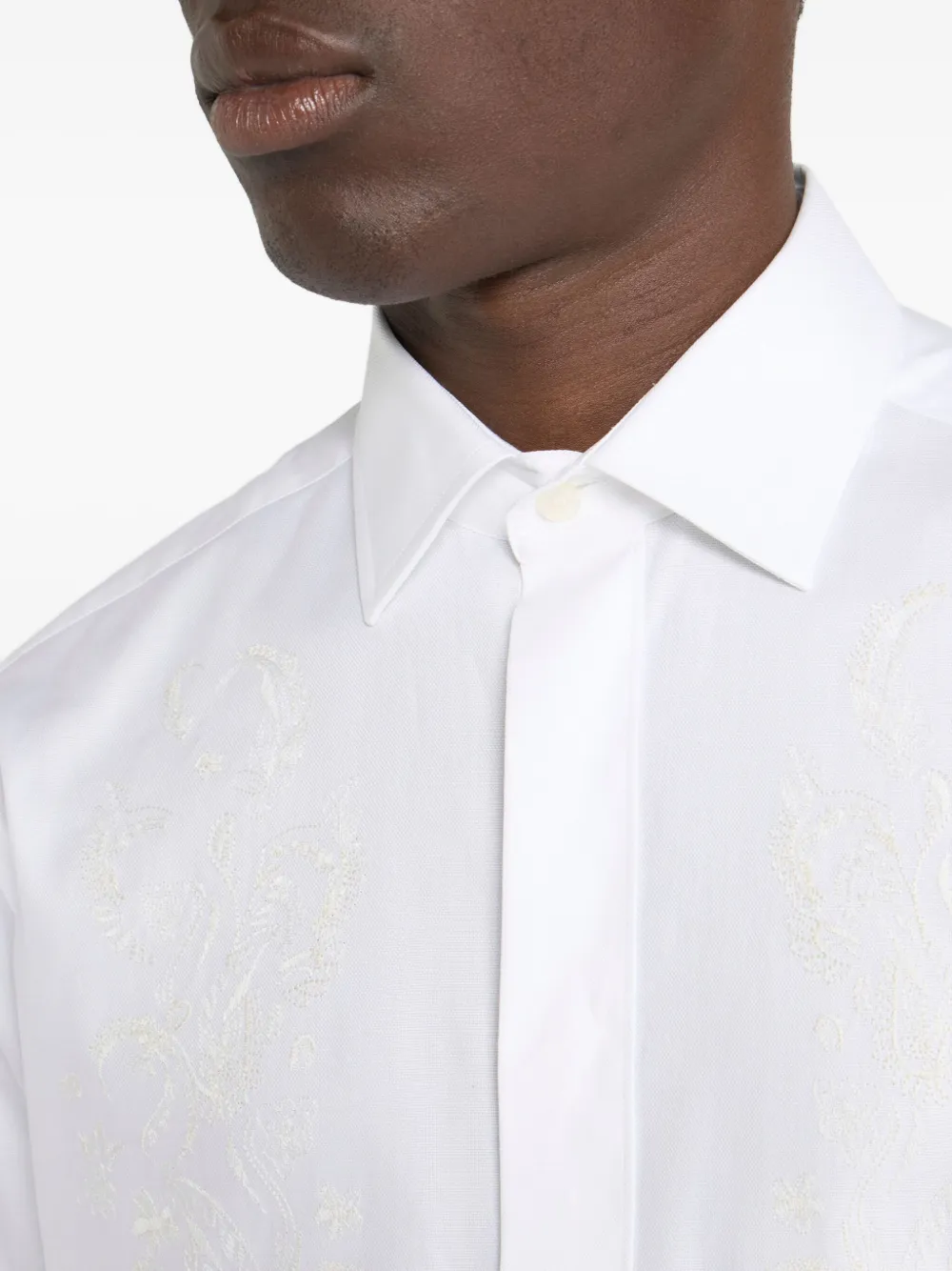 ETRO Katoenen overhemd met geborduurde bloemen- en paisley-patroon Wit
