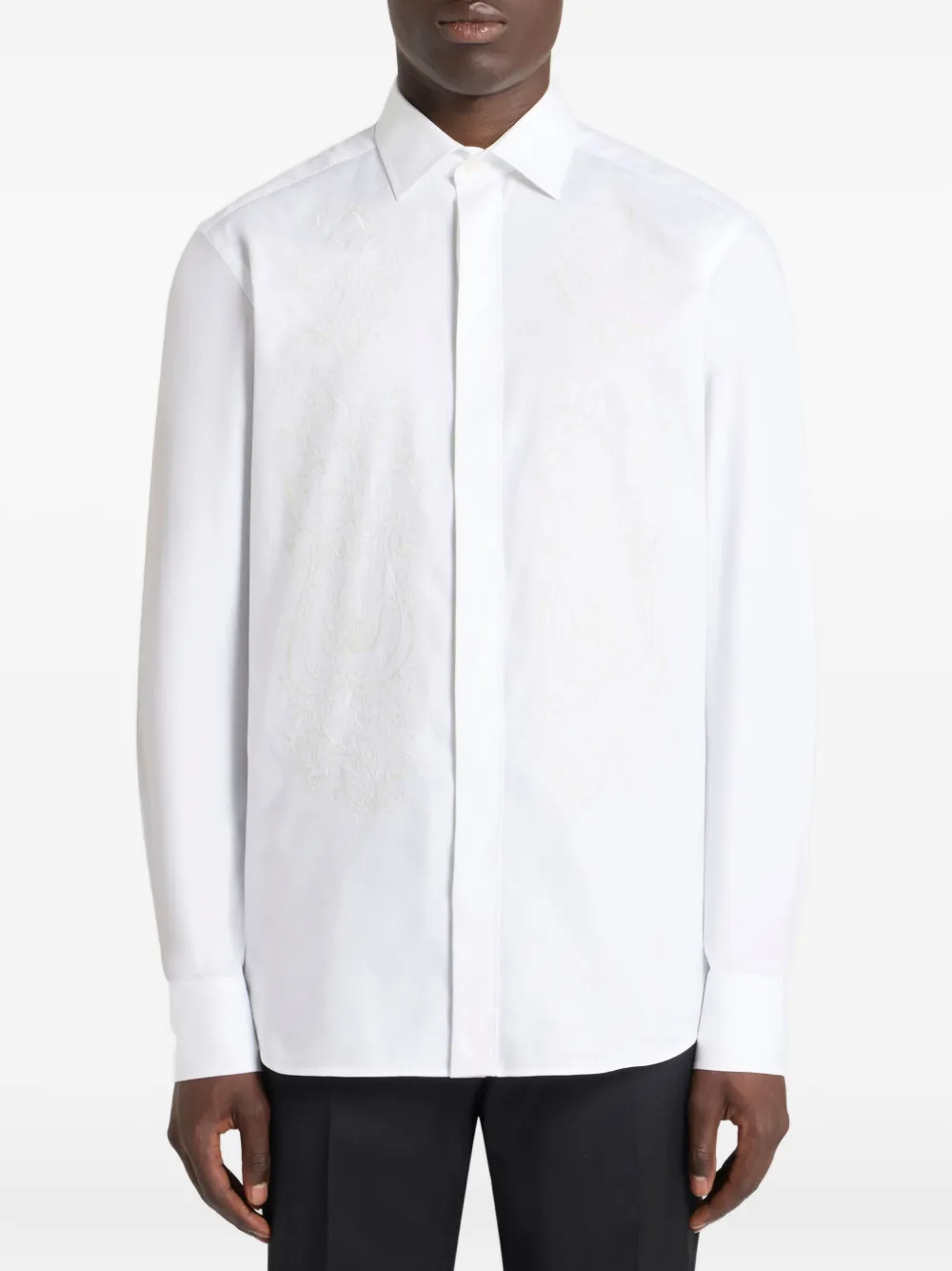 ETRO Katoenen overhemd met geborduurde bloemen- en paisley-patroon Wit