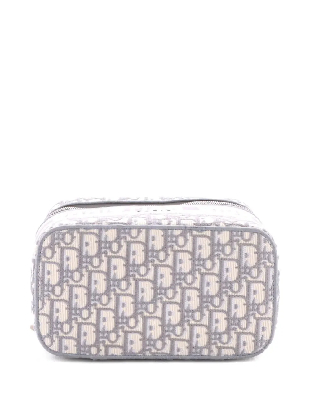 Pre-owned Dior Travel Vanity Case Oblique Canvas Pouch In Neutral