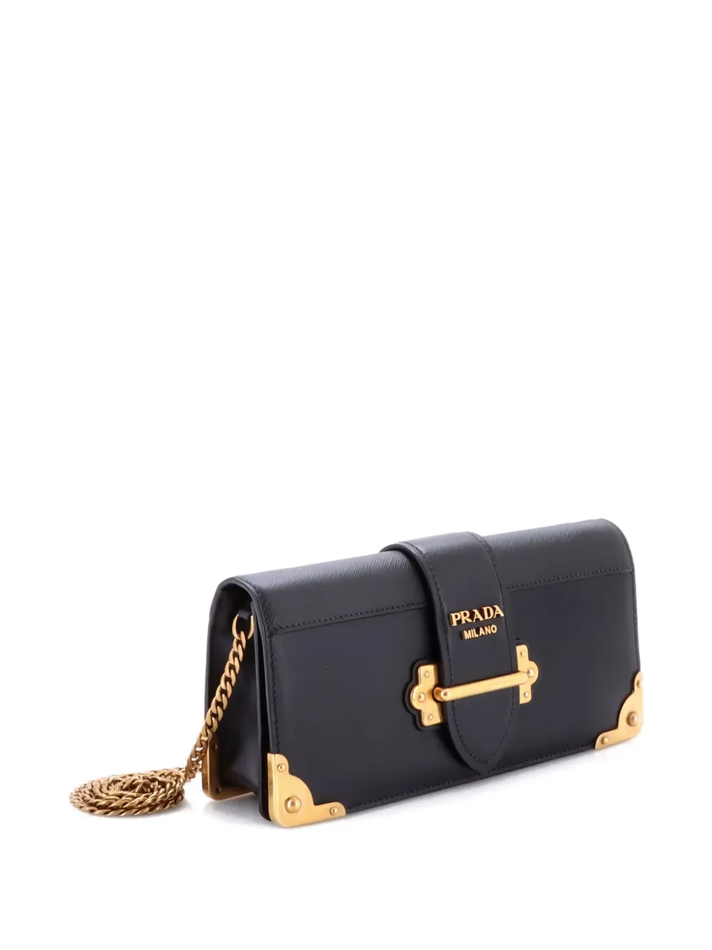 Pre-owned Prada Cahier Chain City Calf And Saffiano Clutch Bag In Black