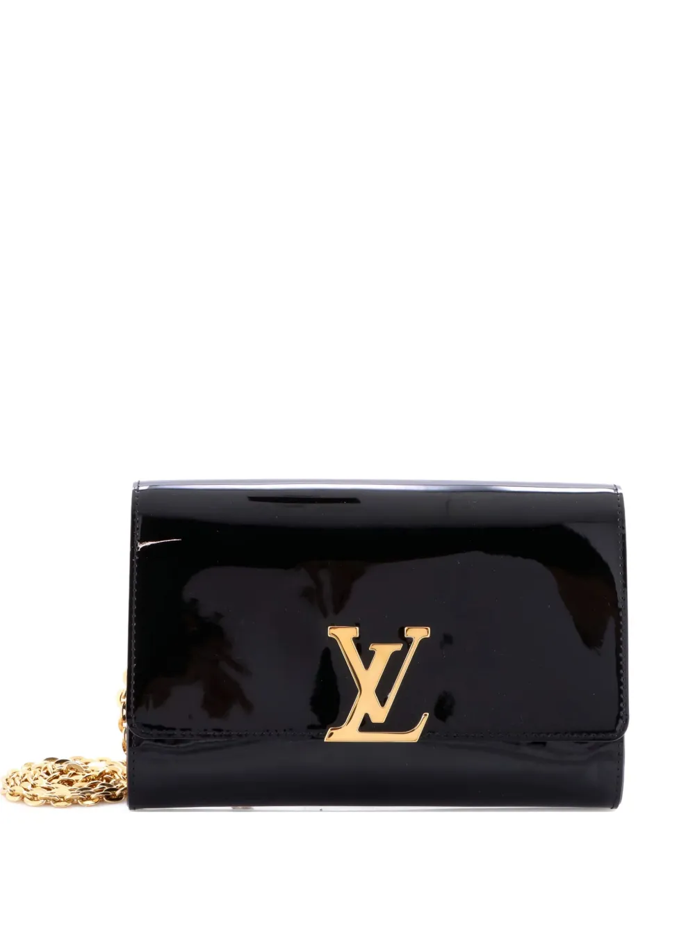 Pre-owned Louis Vuitton Chain Louise Patent Gm Clutch Bag In Black