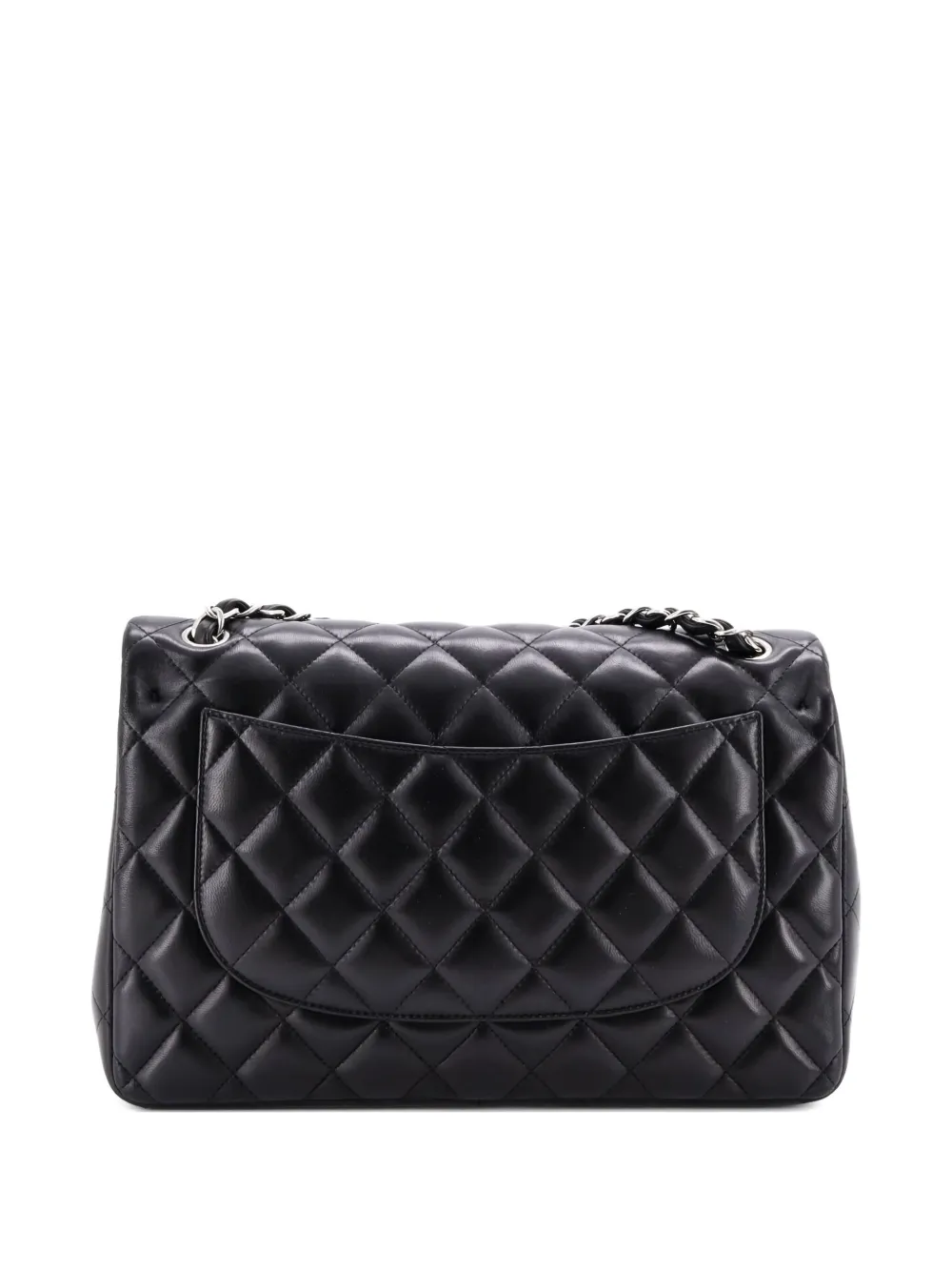 Pre-owned Chanel Classic Double Flap Bag Quilted Lambskin Jumbo Shoulder Bag In Black