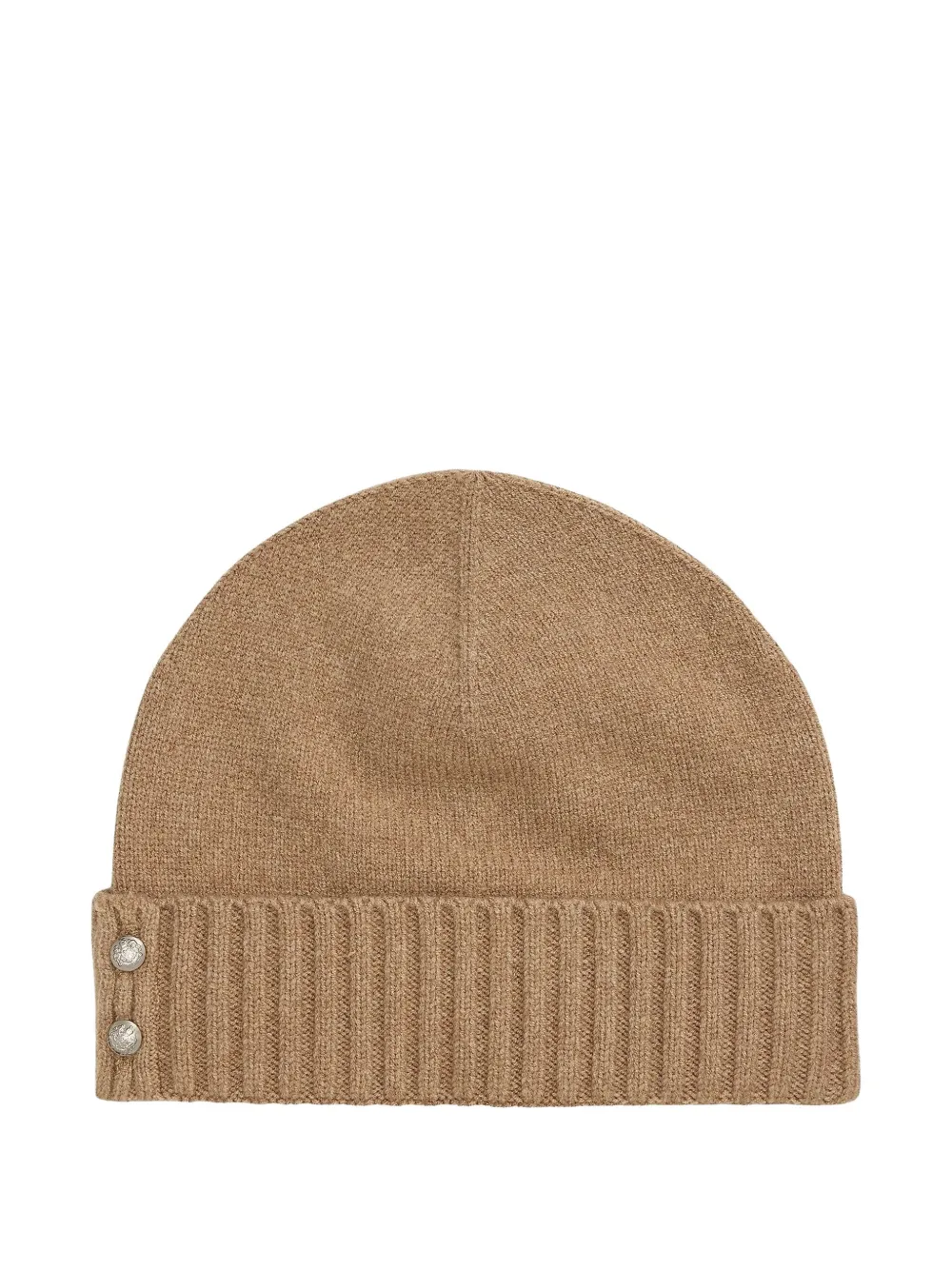 Ralph Lauren Ribbed Button Beanie Hat In Brown