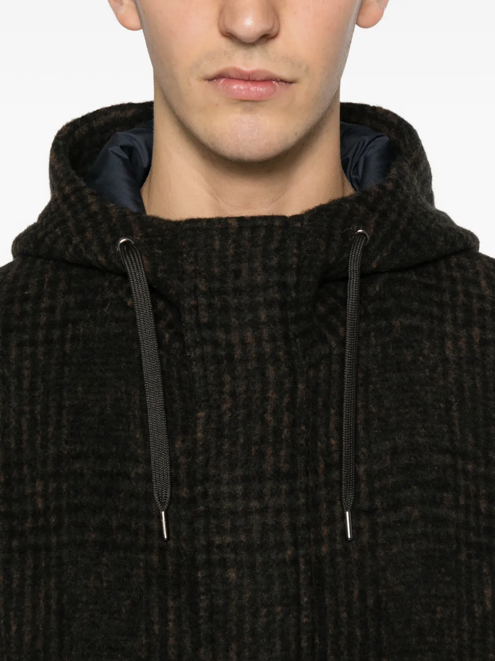 Herno Hooded-check Coat In Black