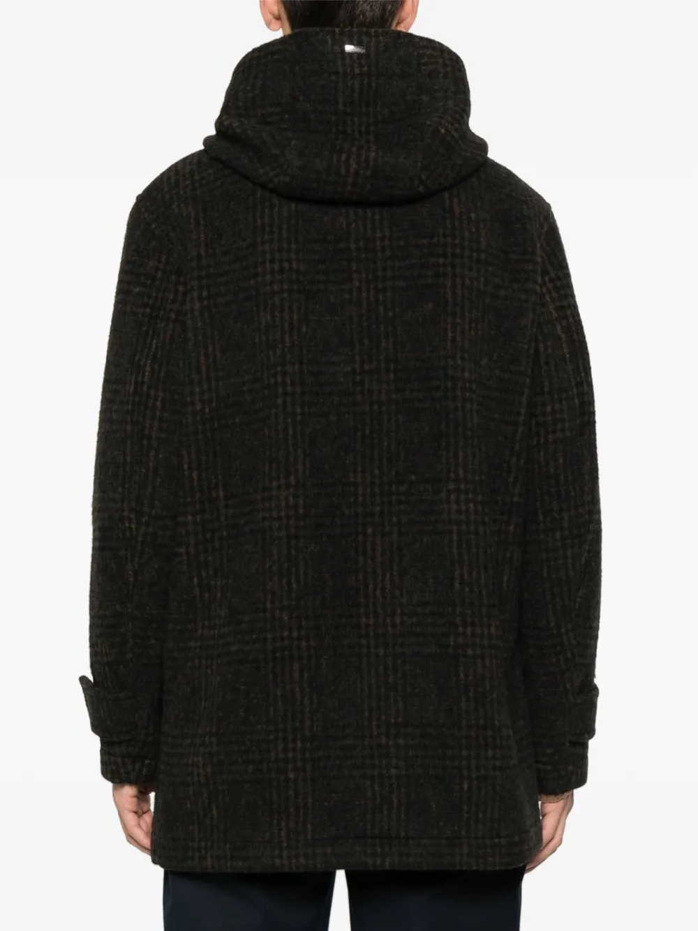 Herno Hooded-check Coat In Black