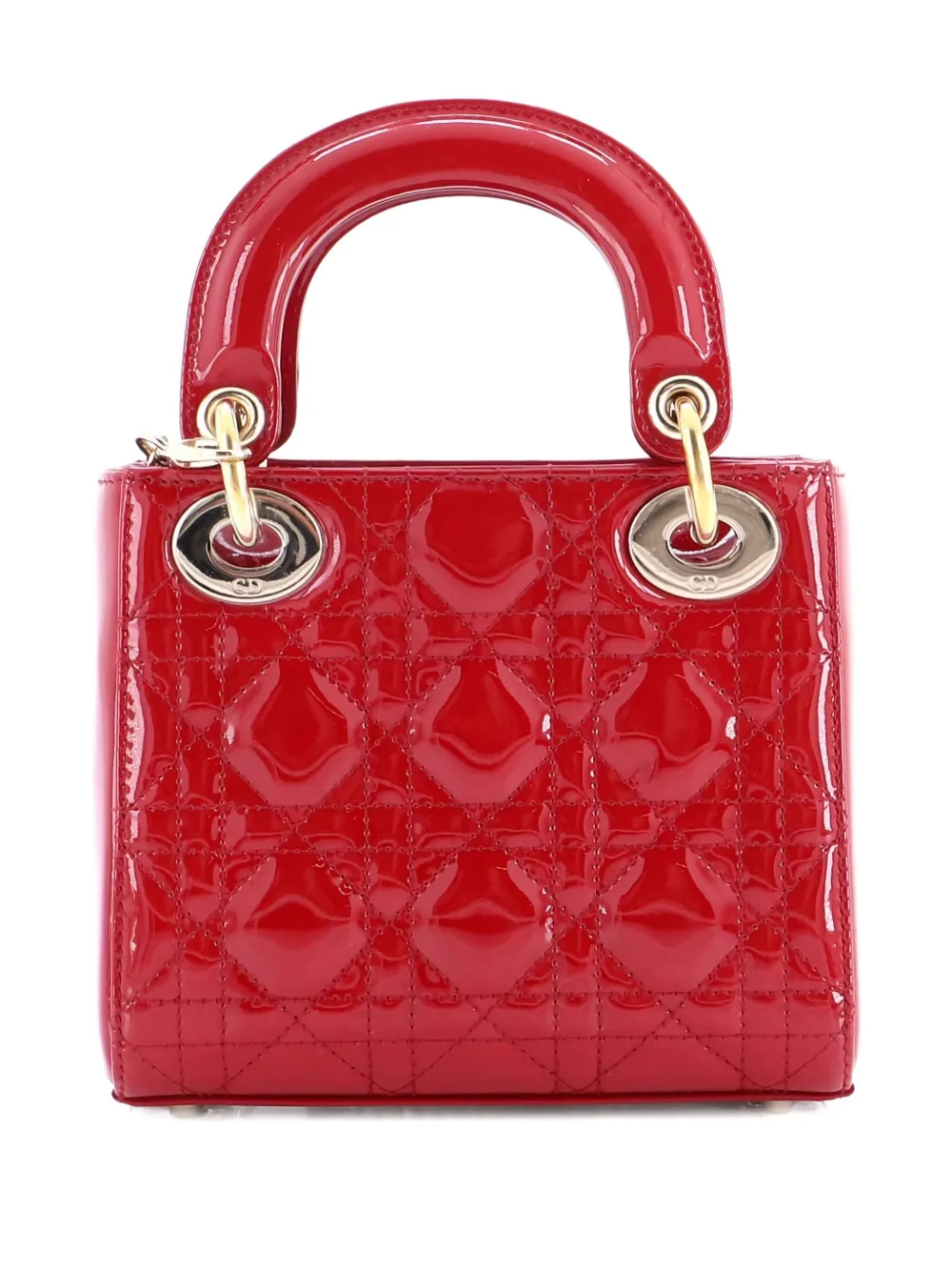 Pre-owned Dior Lady Chain Bag Cannage Quilt Patent Mini Satchel In Red