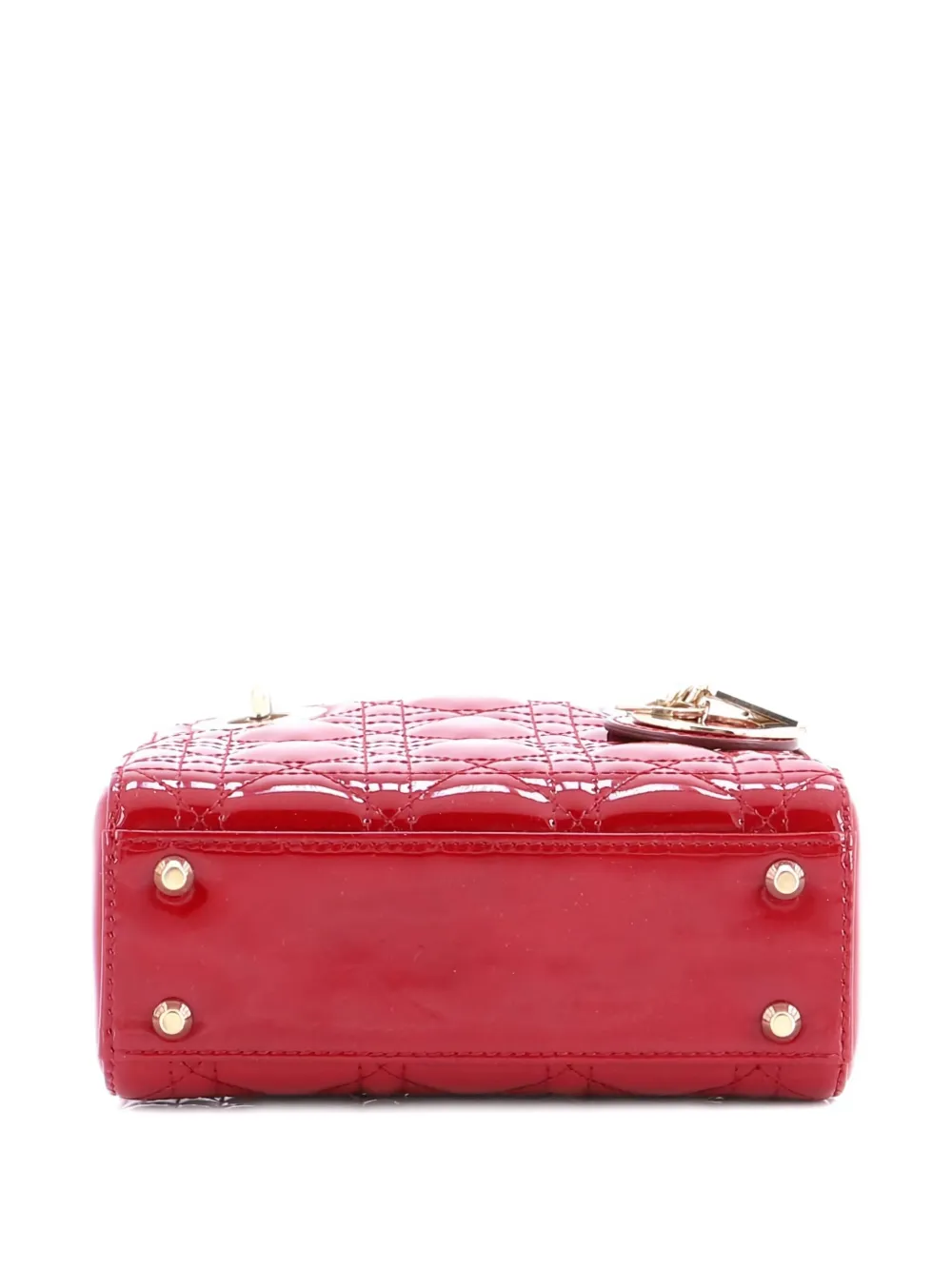 Pre-owned Dior Lady Chain Bag Cannage Quilt Patent Mini Satchel In Red