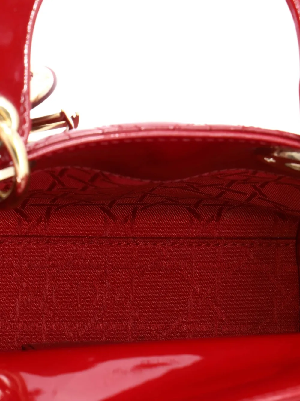 Pre-owned Dior Lady Chain Bag Cannage Quilt Patent Mini Satchel In Red