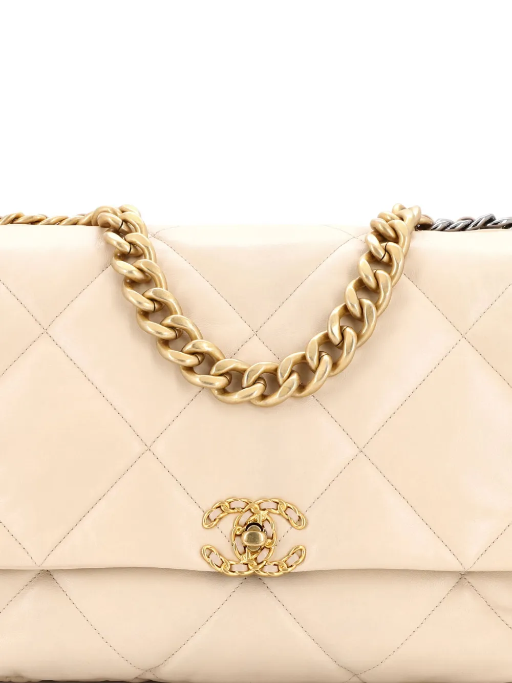 Pre-owned Chanel 19 Flap Bag Quilted Leather Maxi Crossbody Bag In Neutral