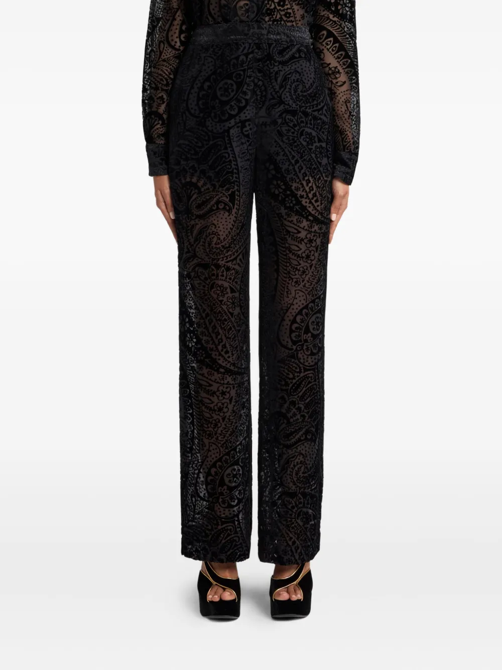 Etro Velvet Floral Trousers In Black