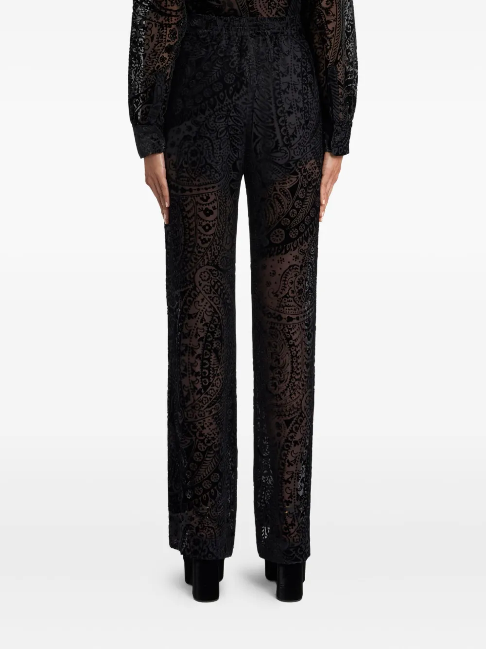 Etro Velvet Floral Trousers In Black