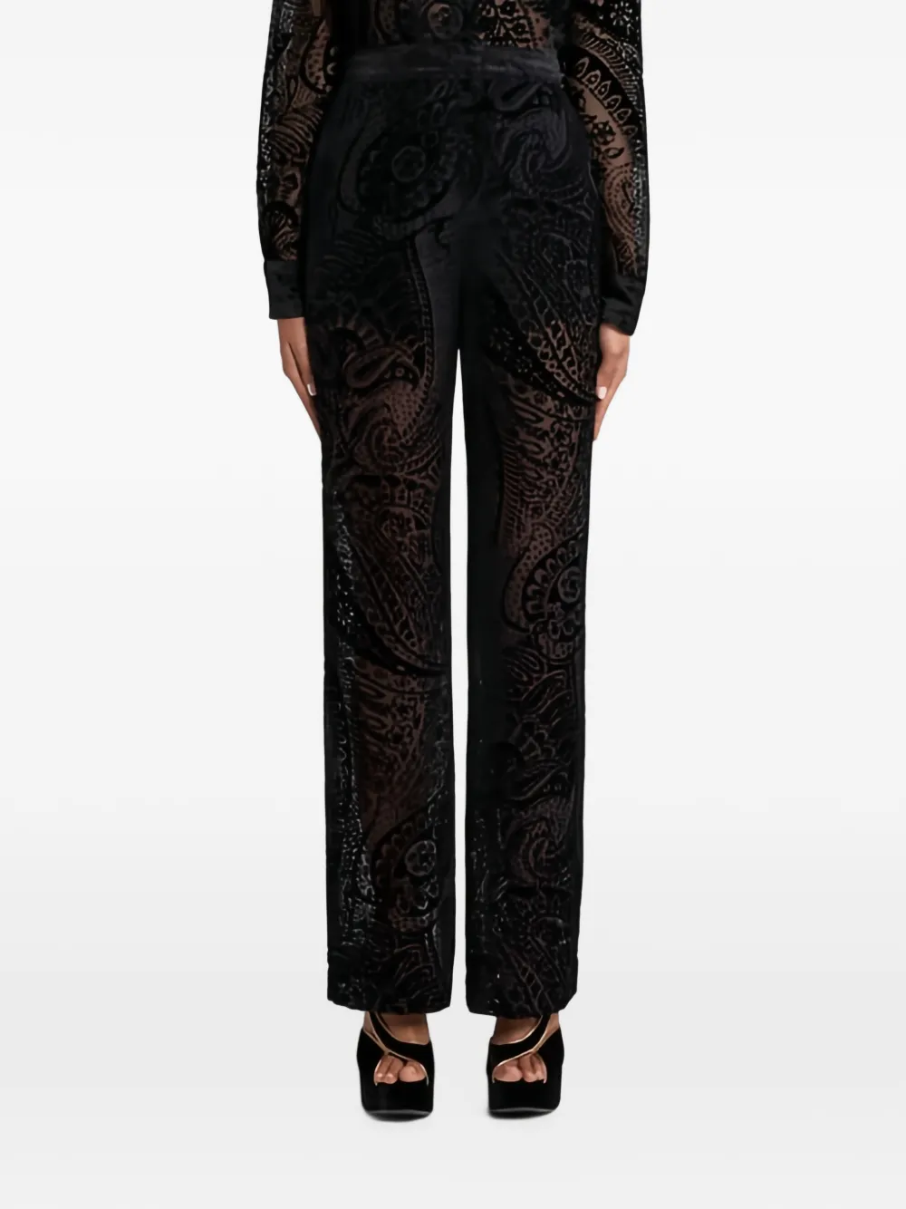 ETRO pantalon à fleurs en velours - Noir