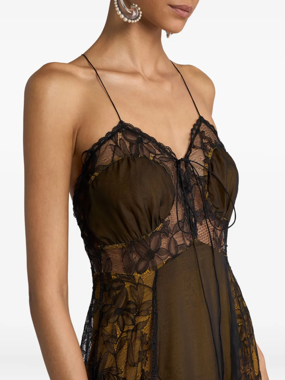 Etro Floral Lace Silk Maxi Dress In Brown