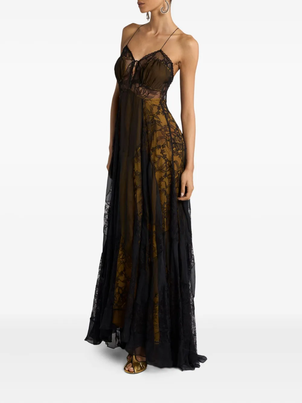 Etro Floral Lace Silk Maxi Dress In Brown