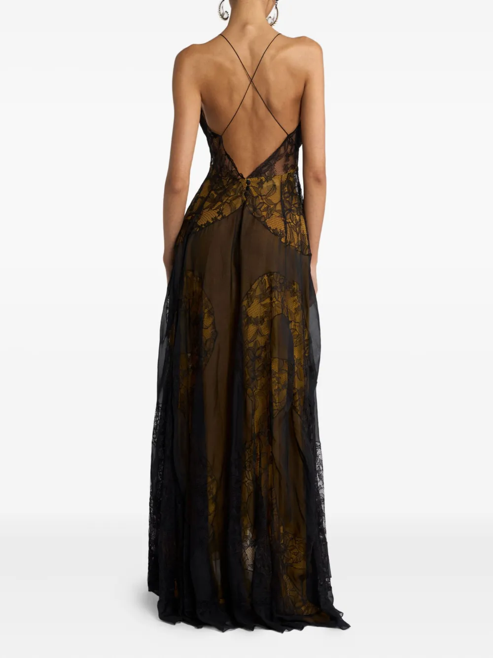 Etro Floral Lace Silk Maxi Dress In Brown
