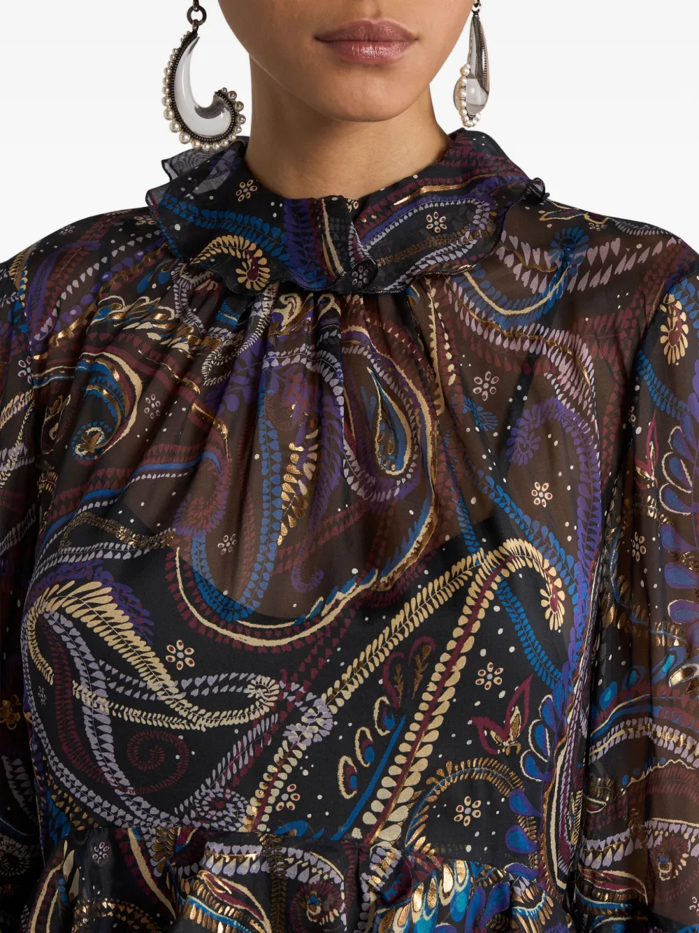 ETRO Mini-jurk met paisley-print en ruches Zwart