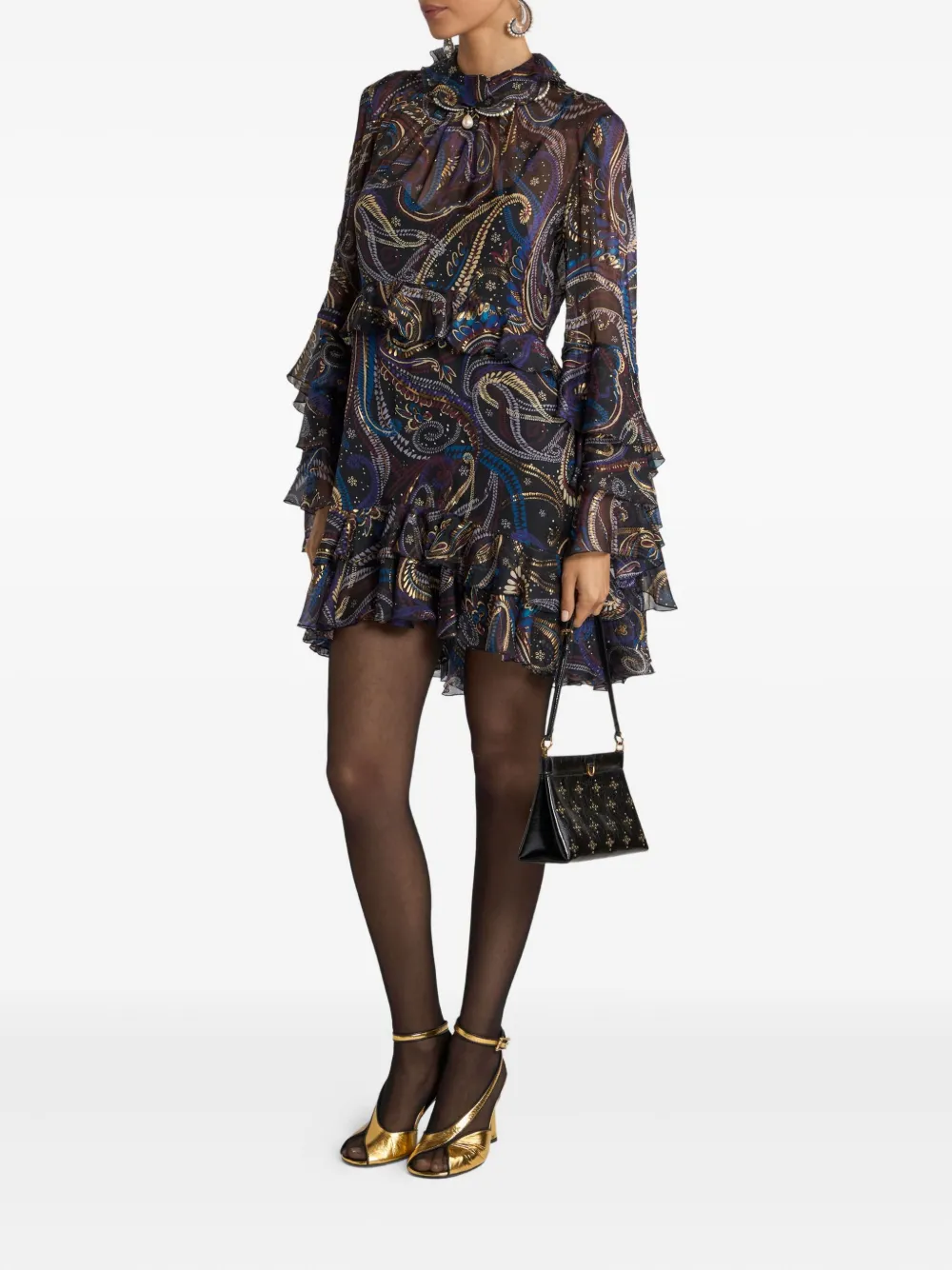 ETRO Mini-jurk met paisley-print en ruches - Zwart