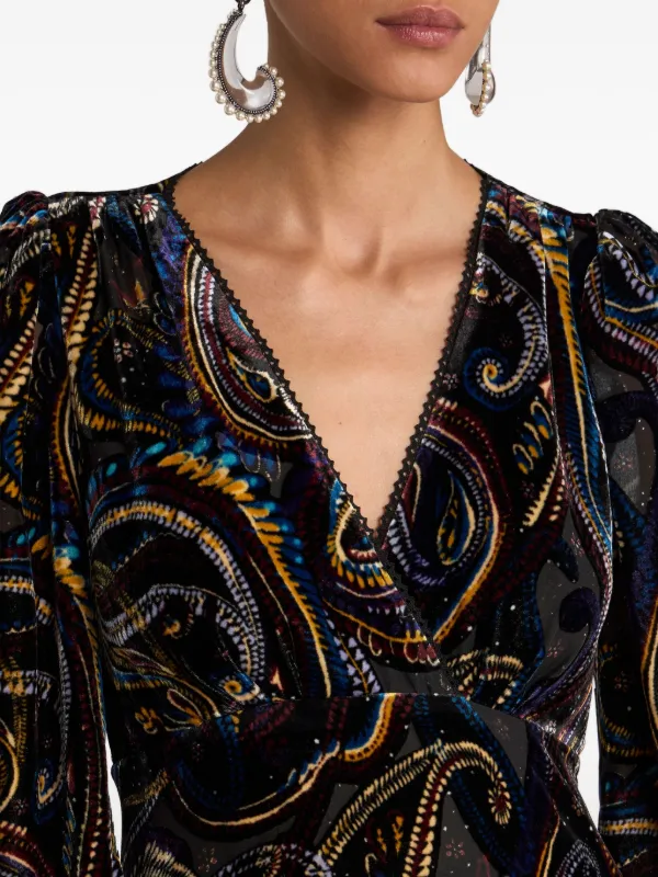 ETRO ペイズリーモチーフ ベルベット ラップドレス | ブラック