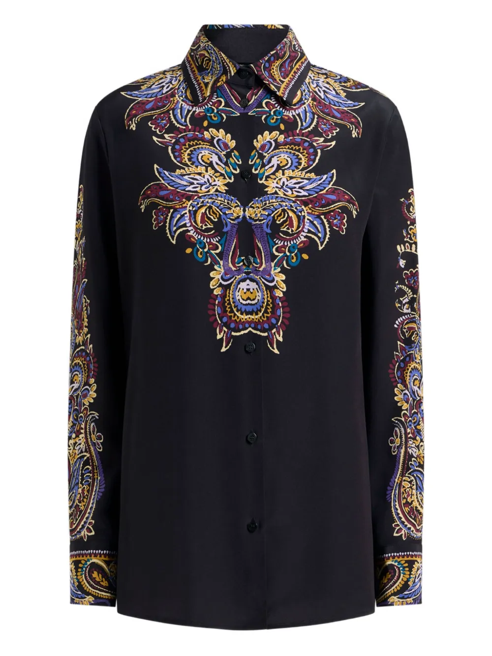 Etro Pointed Collar Silk Shirt In Black