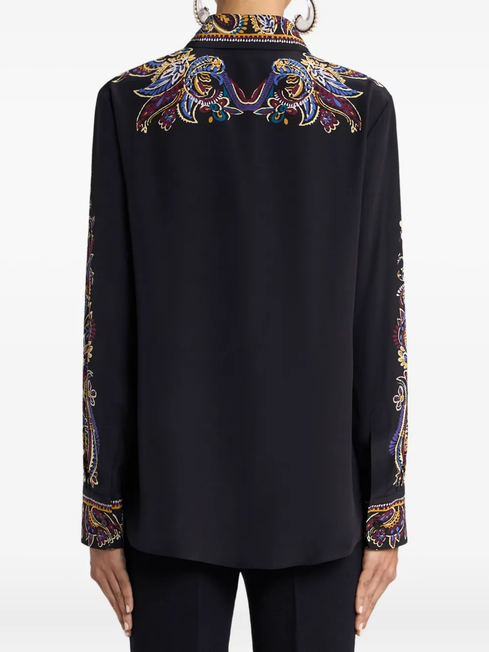 Etro Pointed Collar Silk Shirt In Black