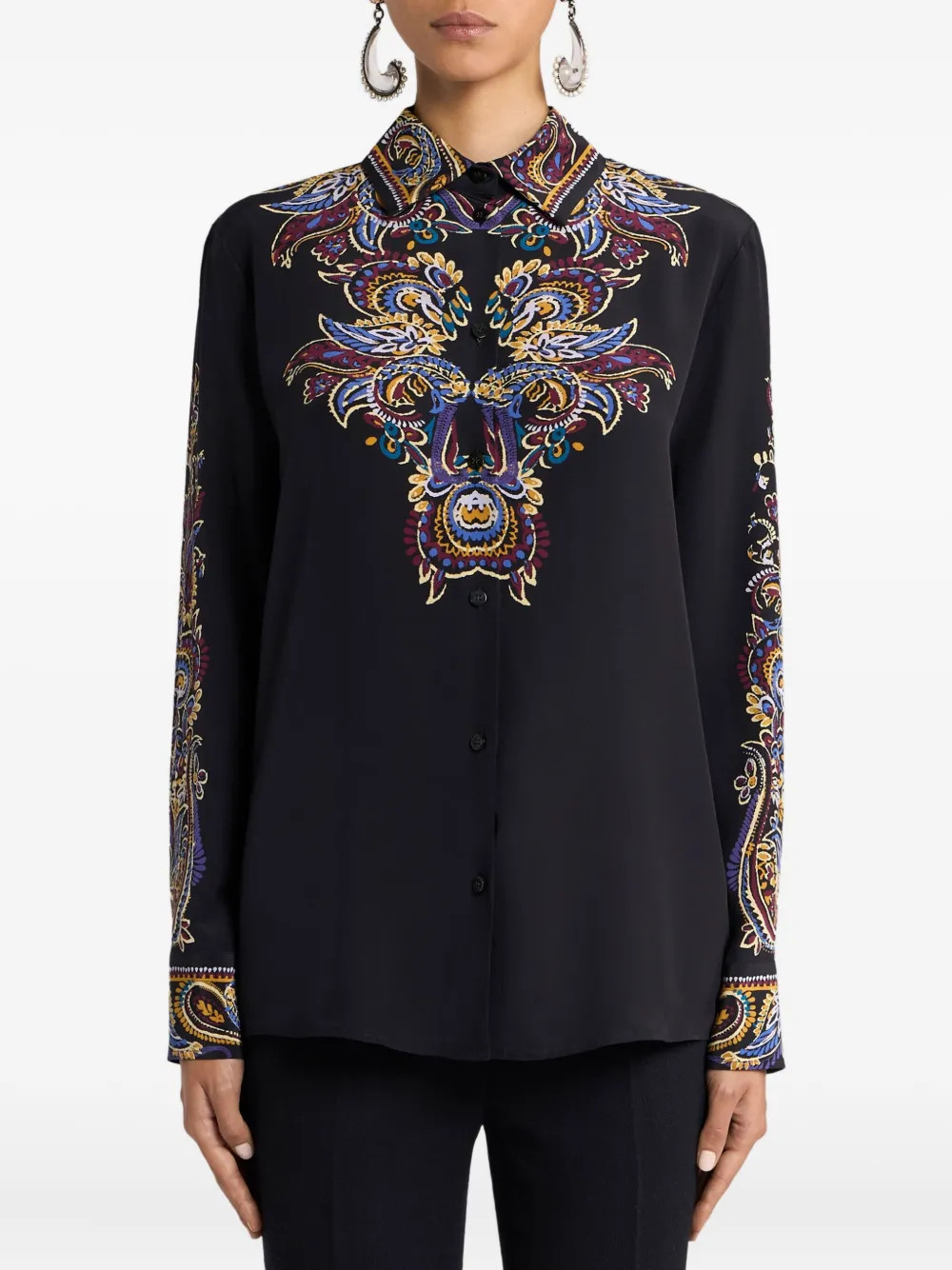 Etro Pointed Collar Silk Shirt In Black