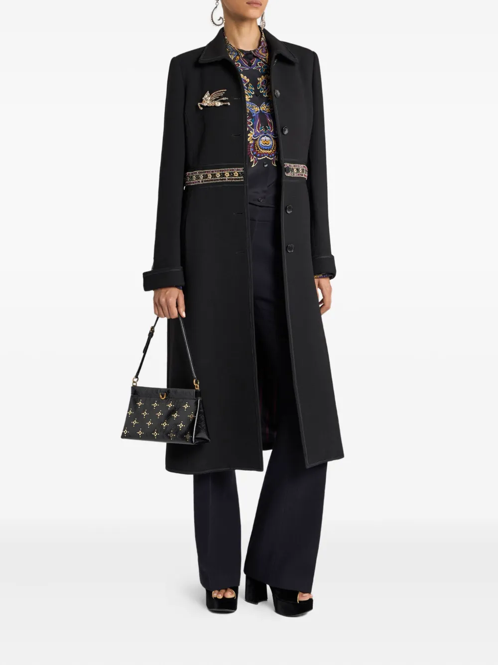 Etro Pointed Collar Silk Shirt In Black