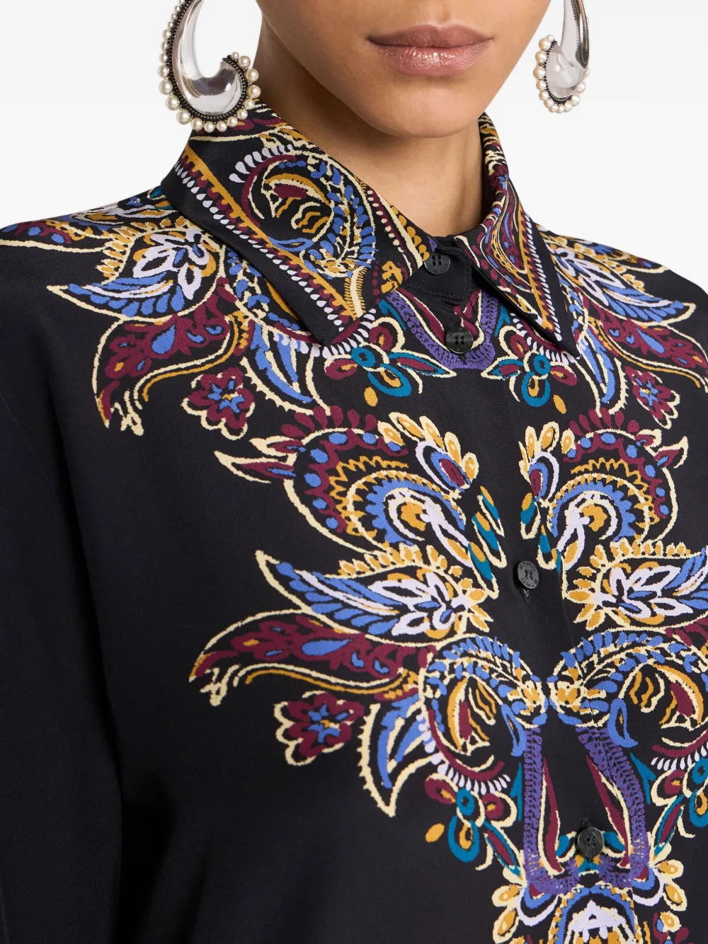 Etro Pointed Collar Silk Shirt In Black