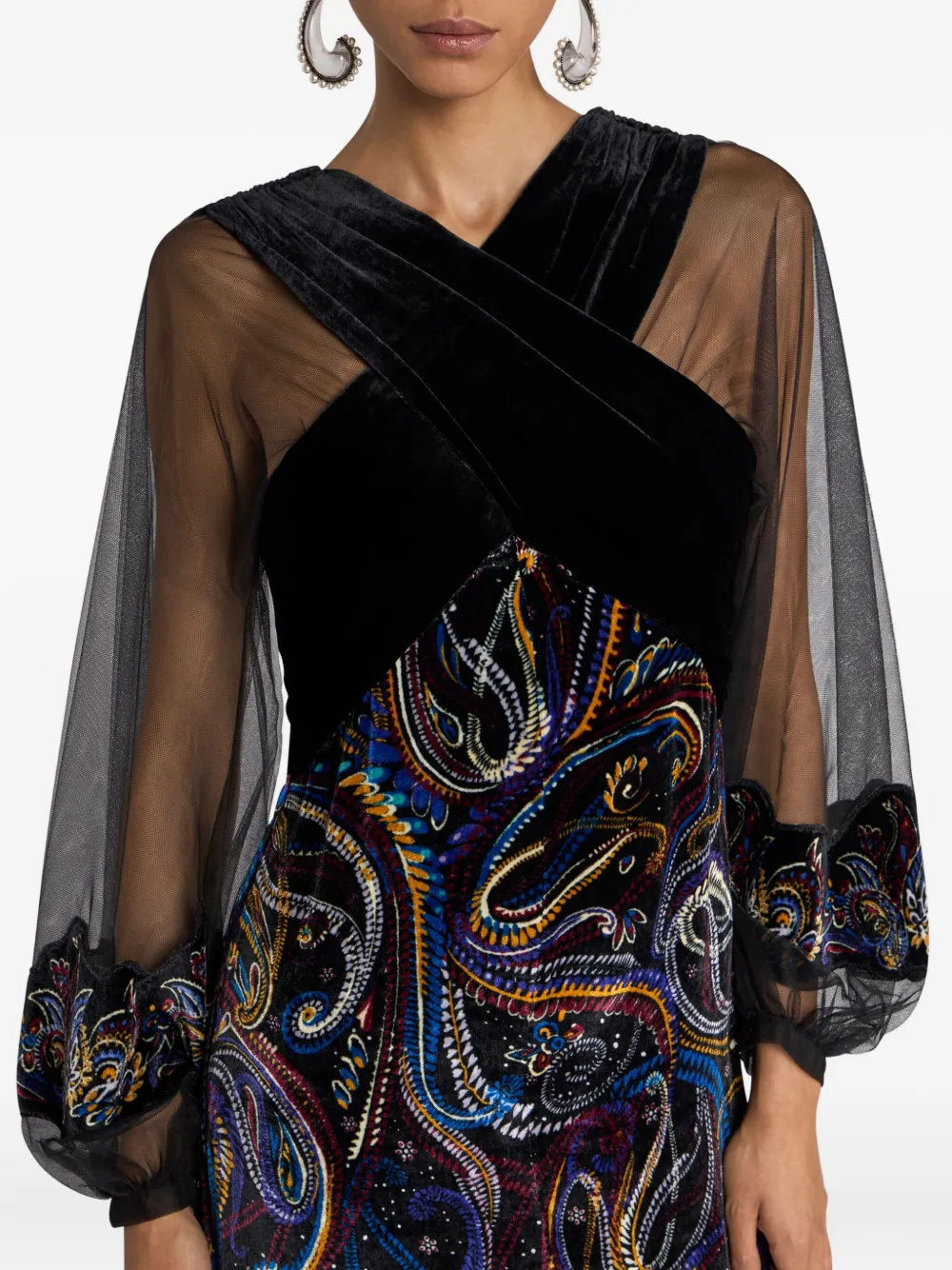 Etro Wide Puff Sleeves Maxi Dress In Black