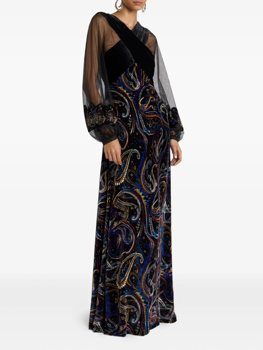 Etro Wide Puff Sleeves Maxi Dress In Black