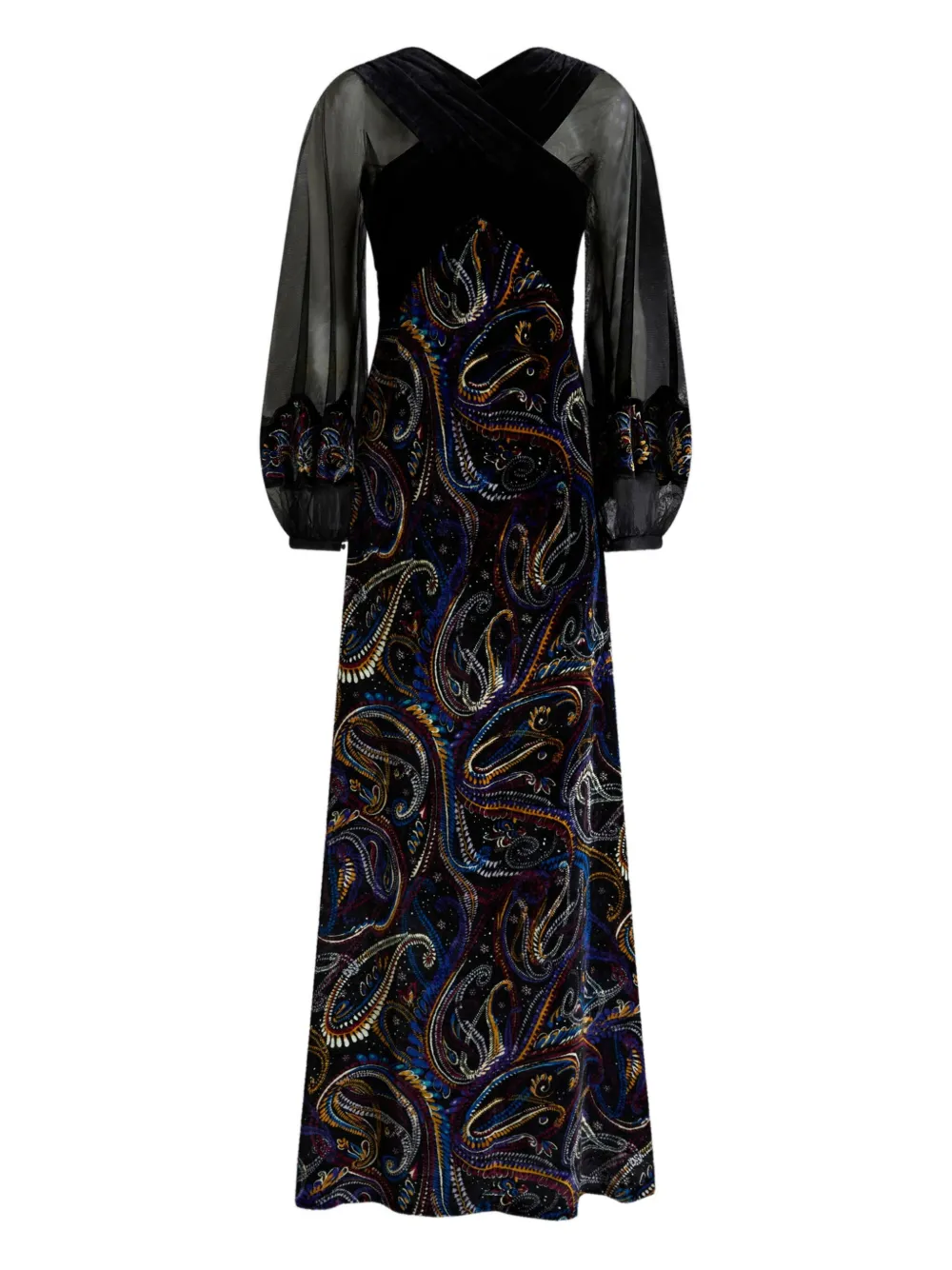 Etro Wide Puff Sleeves Maxi Dress In Black