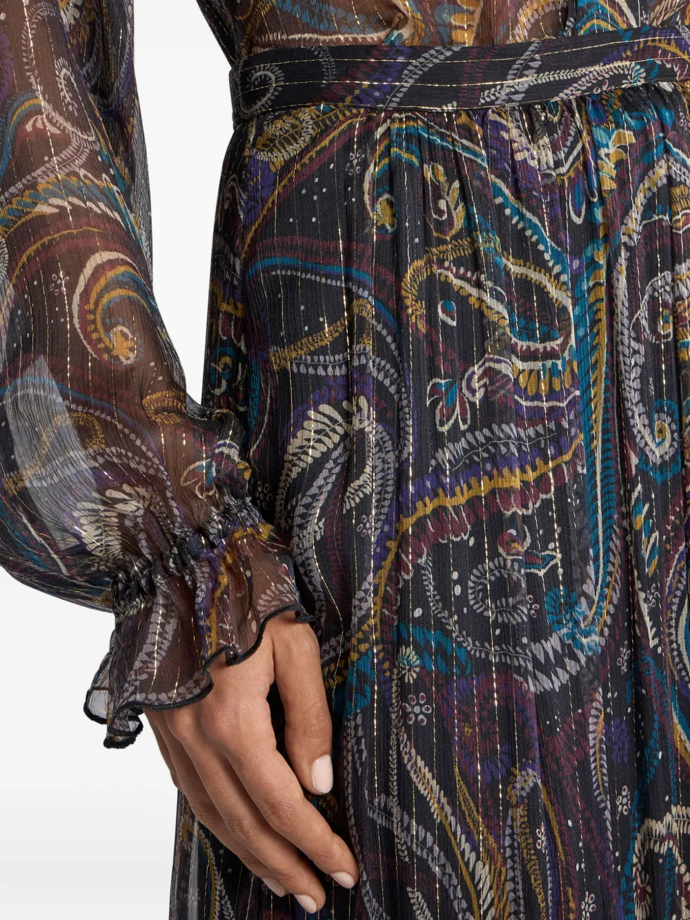 Etro Ruffled Paisley-motif Silk Maxi Skirt In Brown