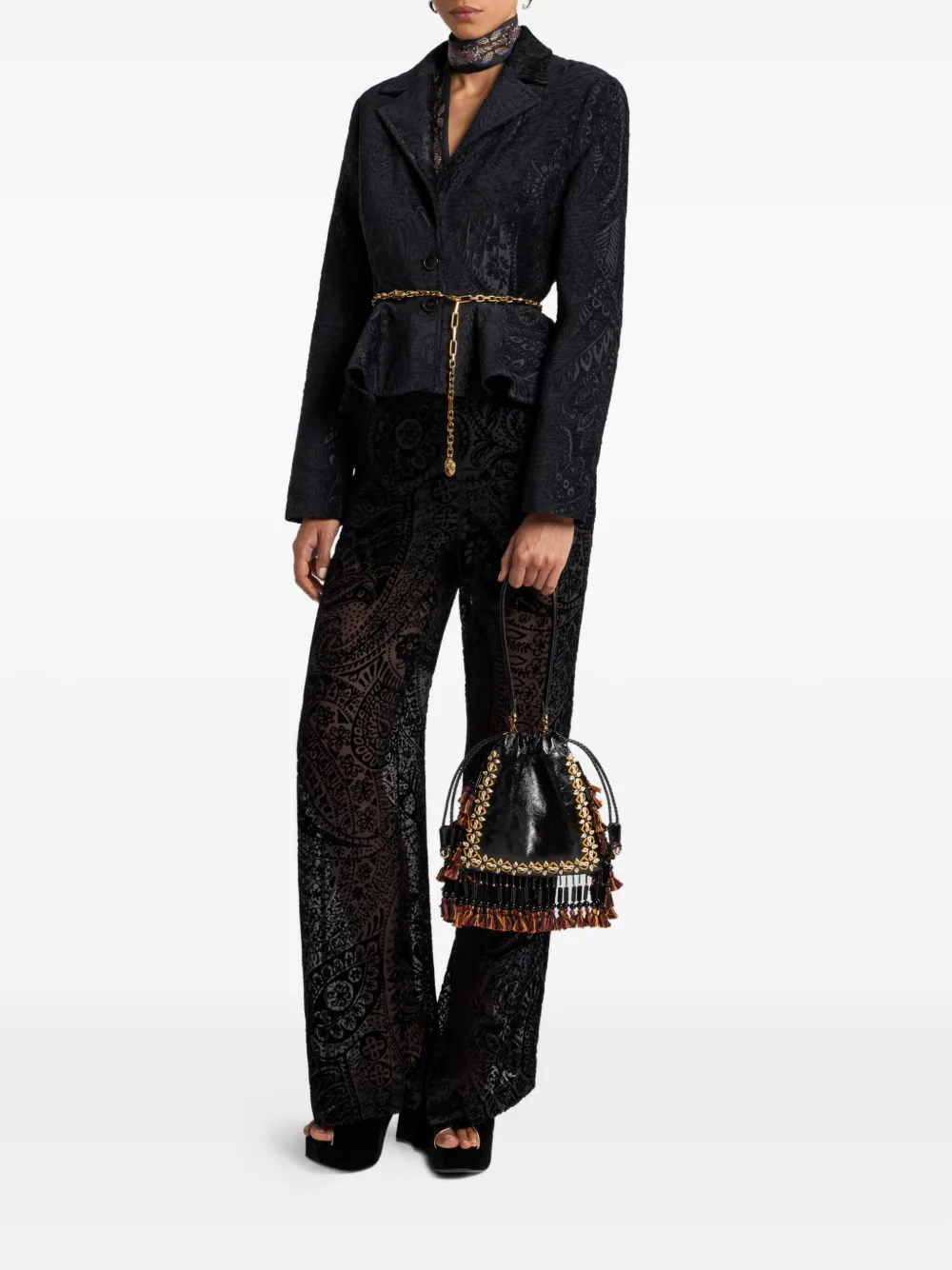 Etro Single-breasted Floral Paisley Blazer In Blue