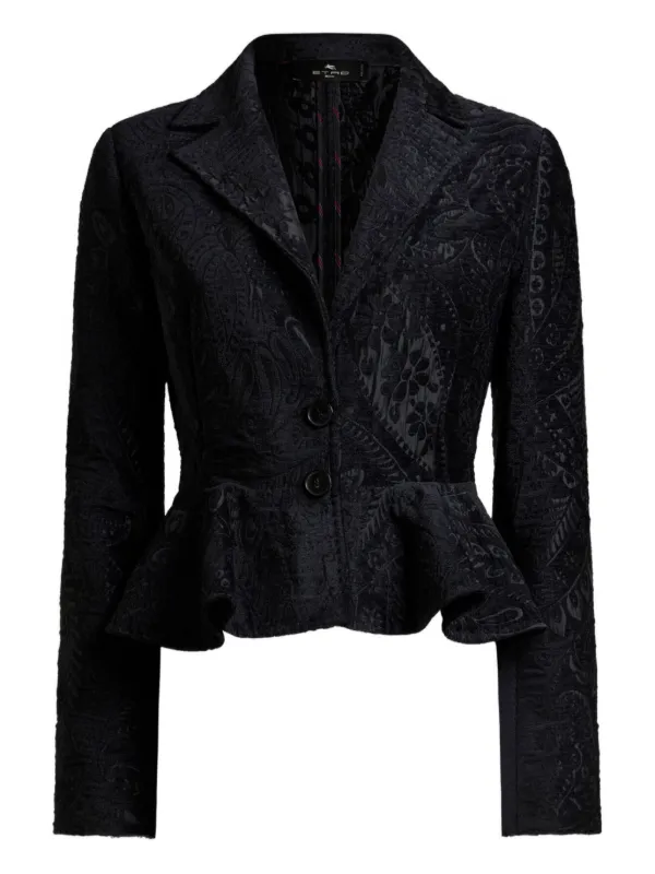 Etro Single-breasted Chenille Jacquard Jacket with Floral Paisley Motif in Black