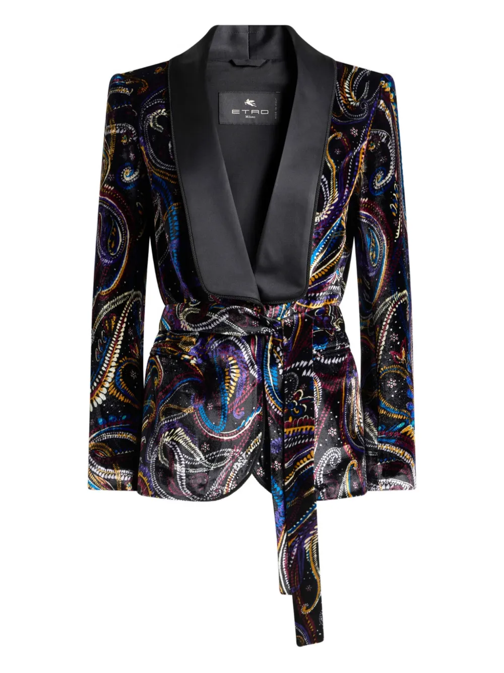 Etro Belted Velvet Jacquard Blazer In Black