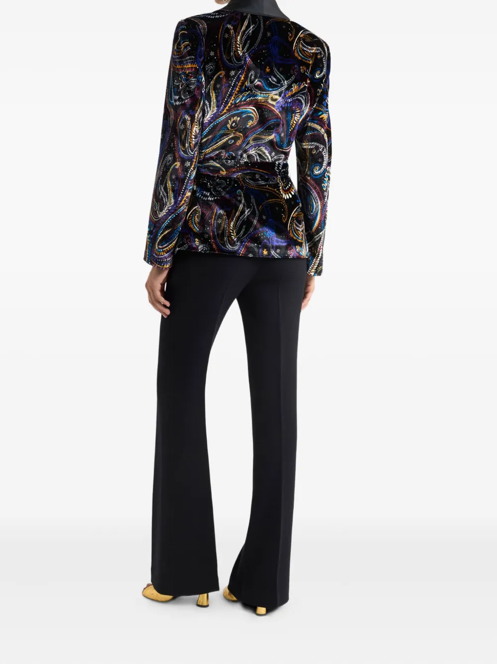 Etro Belted Velvet Jacquard Blazer In Black