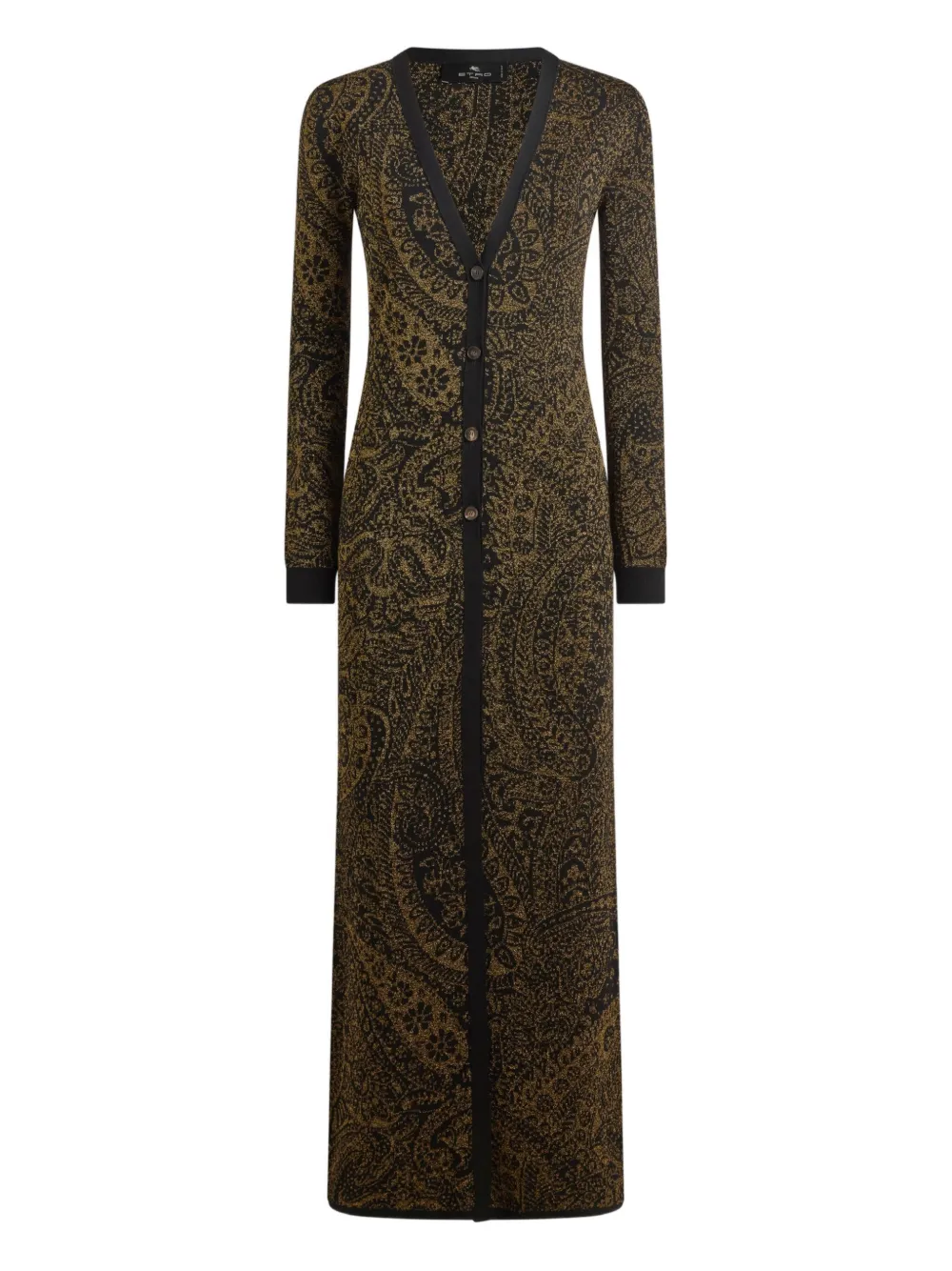 Etro Metallic Paisley Long Cardigan In Brown