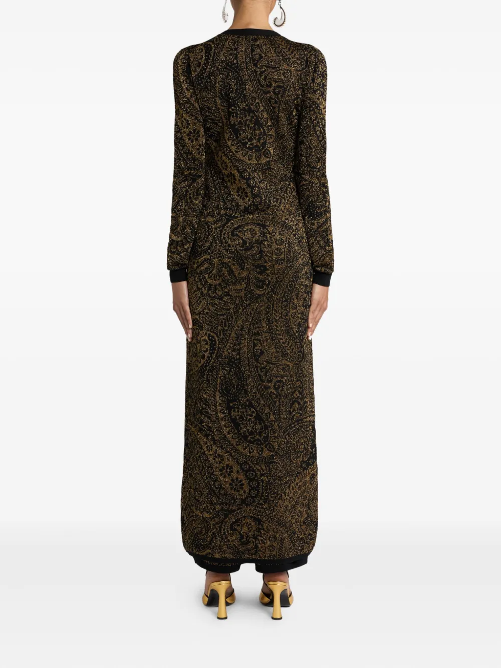 Etro Metallic Paisley Long Cardigan In Brown