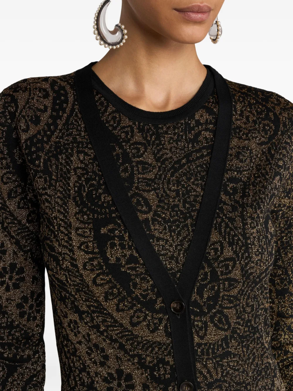 Etro Metallic Paisley Long Cardigan In Brown