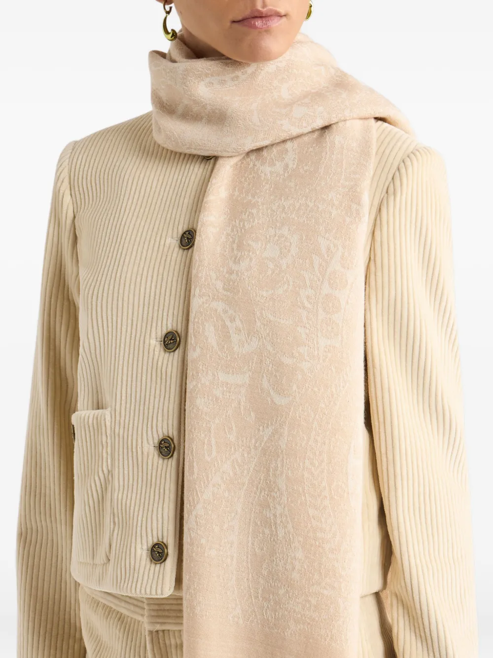 ETRO Sjaal met bloemen jacquard en paisley-patroon Beige