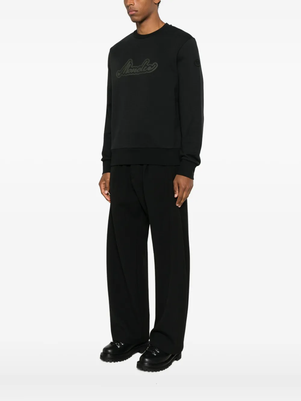 Stone Island Logo Crew-neck Sweatshirt In Black