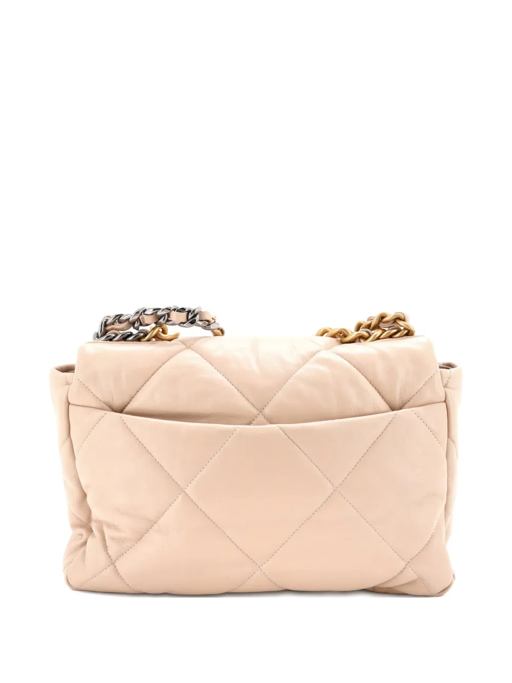 Pre-owned Chanel 19 Flap Bag Quilted Leather Large Crossbody Bag In Neutral