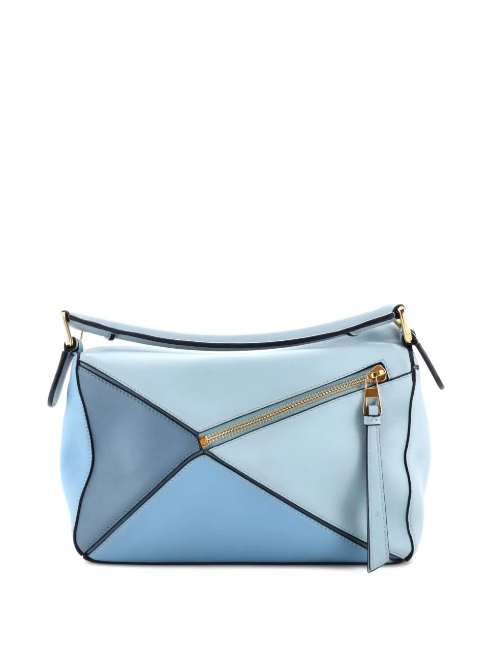 Pre-owned Loewe Puzzle Bag Leather Small Satchel In Blue