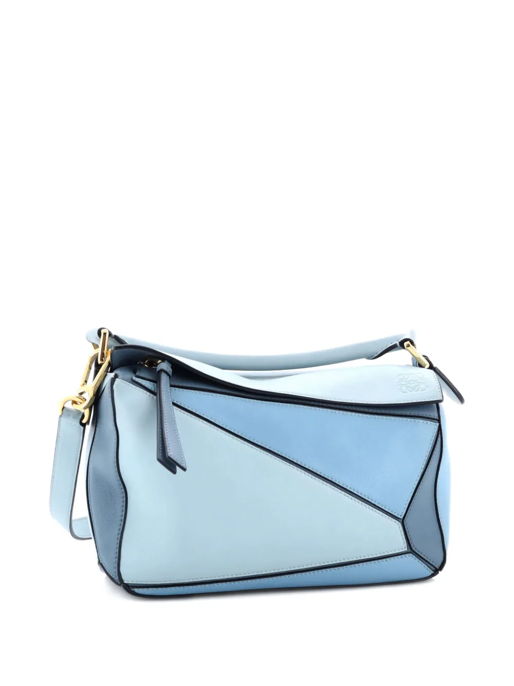 Pre-owned Loewe Puzzle Bag Leather Small Satchel In Blue