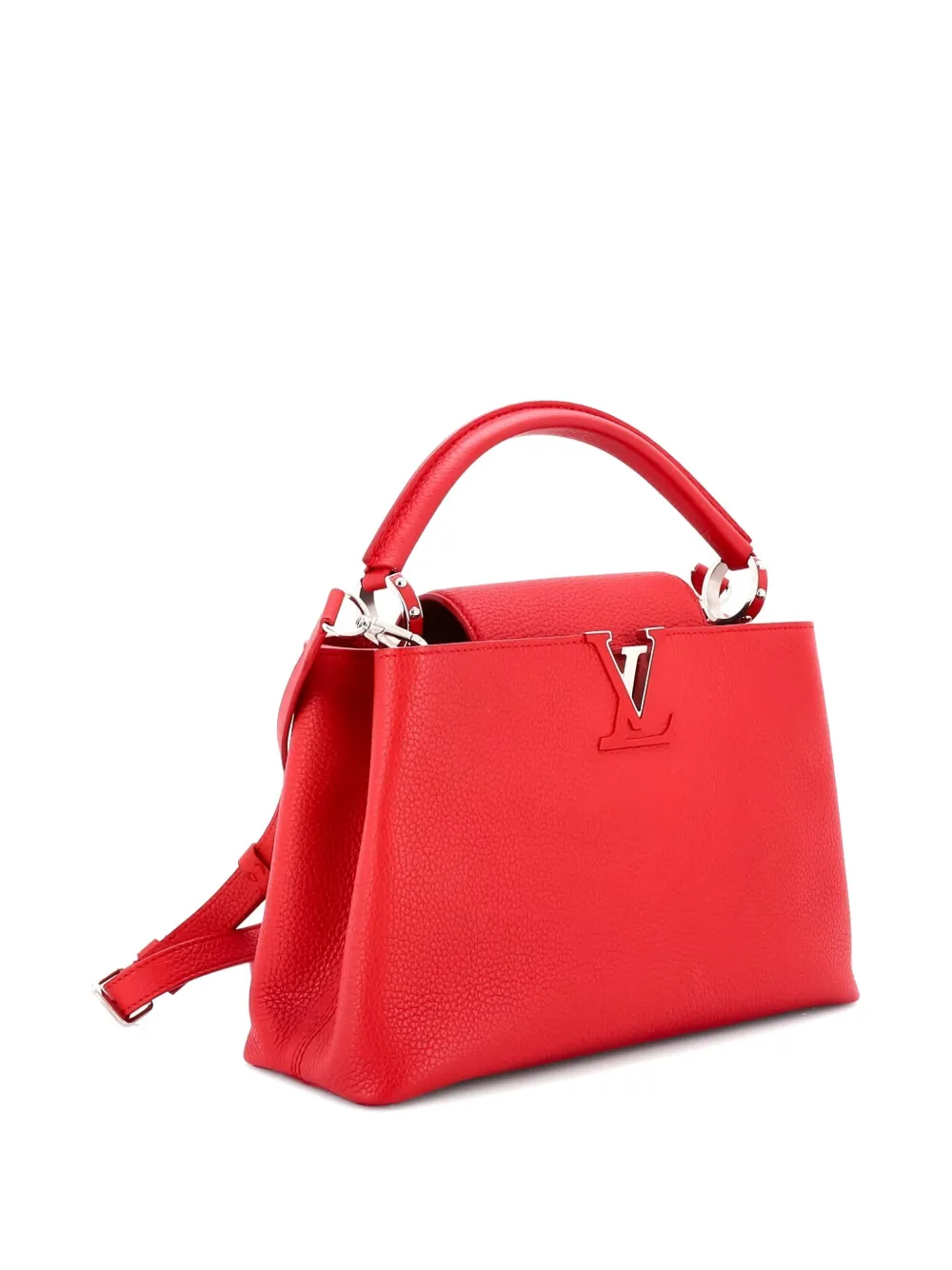 Pre-owned Louis Vuitton Capucines Bag Leather Pm Satchel In Red