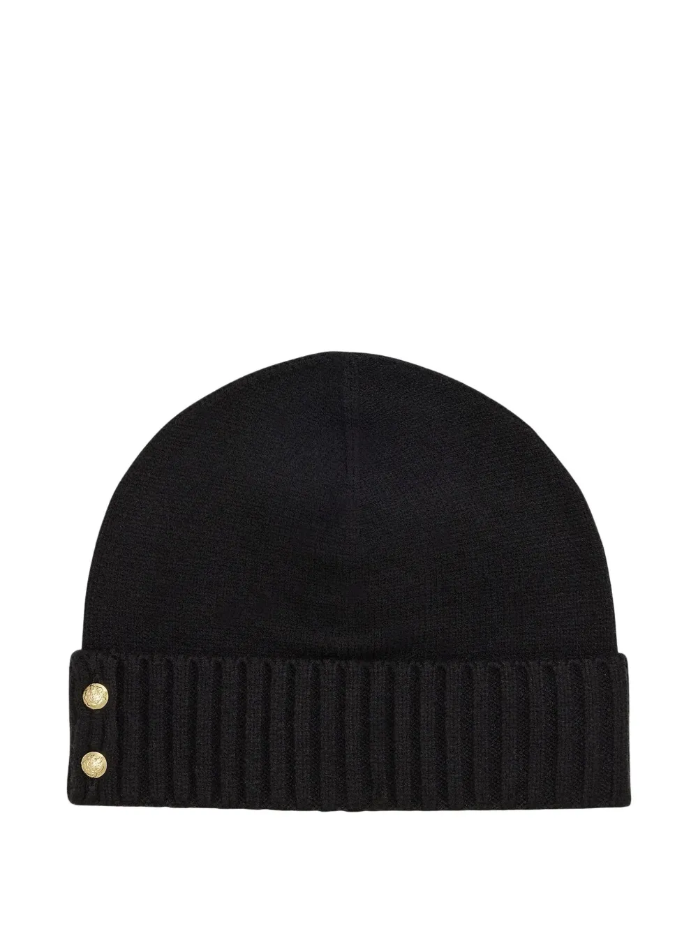 Ralph Lauren Ribbed Button Beanie Hat In Black