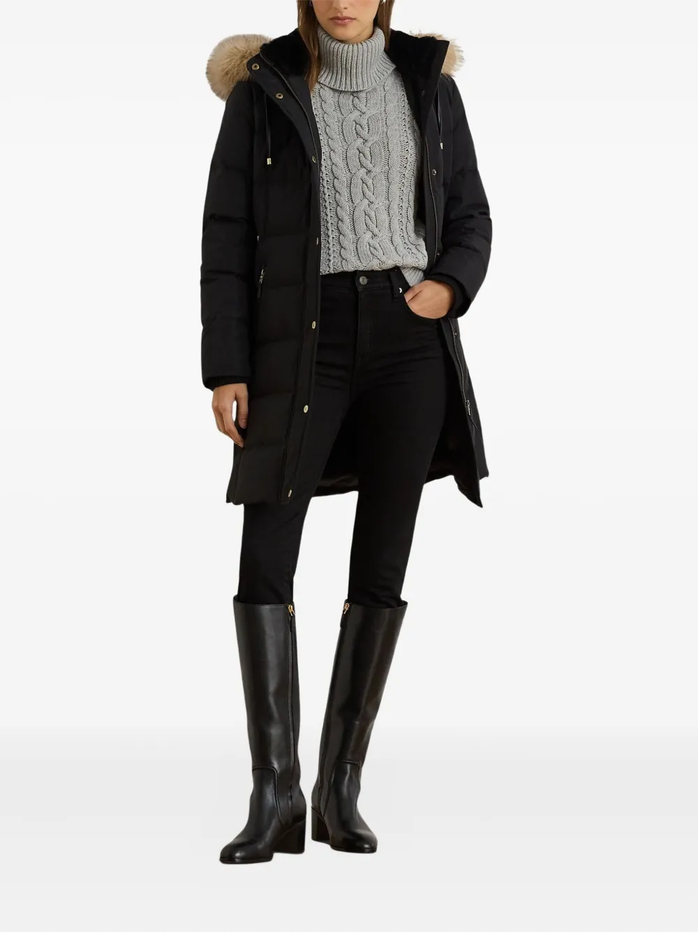 Ralph Lauren Hooded Coat In Black