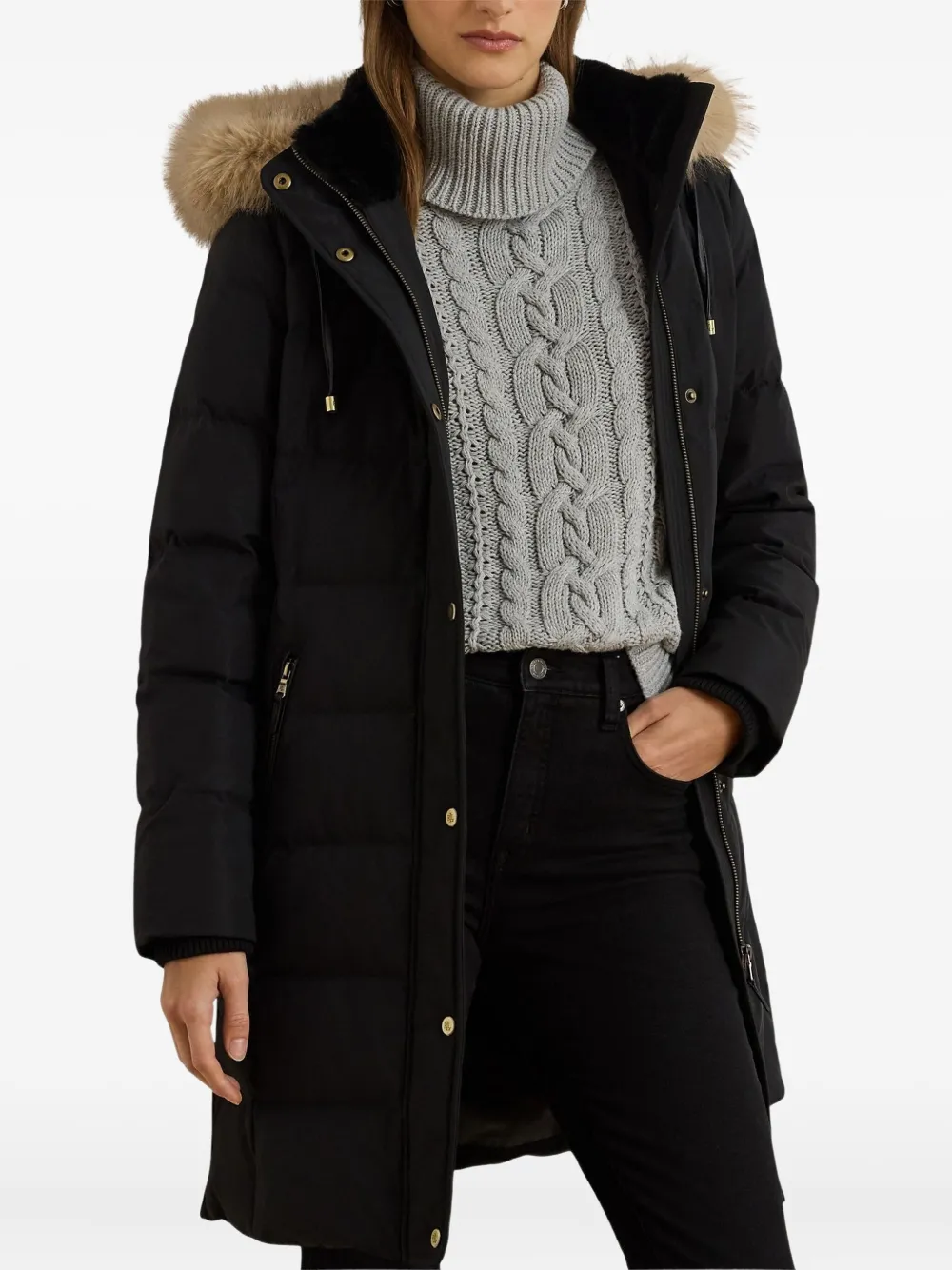 Ralph Lauren Hooded Coat In Black